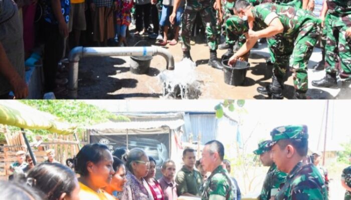 Pangdam IX/Udayana Tinjau Pipanisasi dan Bagikan Sembako Kepada Masyarakat  Desa Naunu Kabupaten Kupang