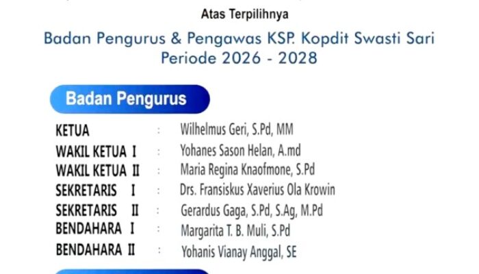 Pengurus dan Pengawas Kopdit Swasti Sari Periode 2026–2028 Resmi Terpilih, Ini Susunannya