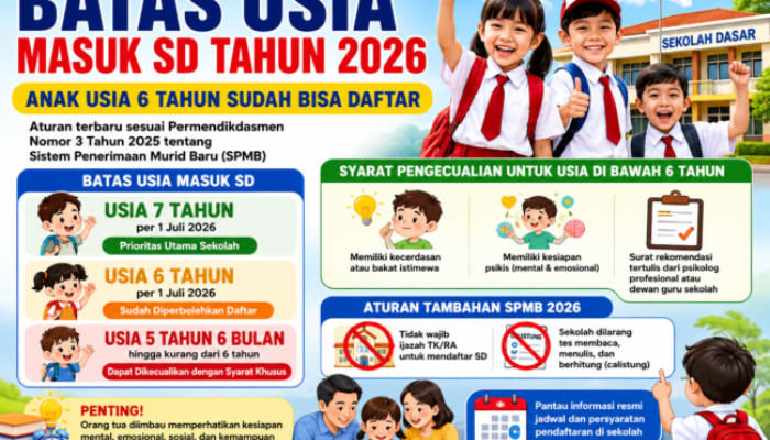 Aturan Baru Masuk SD Tahun 2026, Anak Usia 6 Tahun Sudah Bisa Daftar